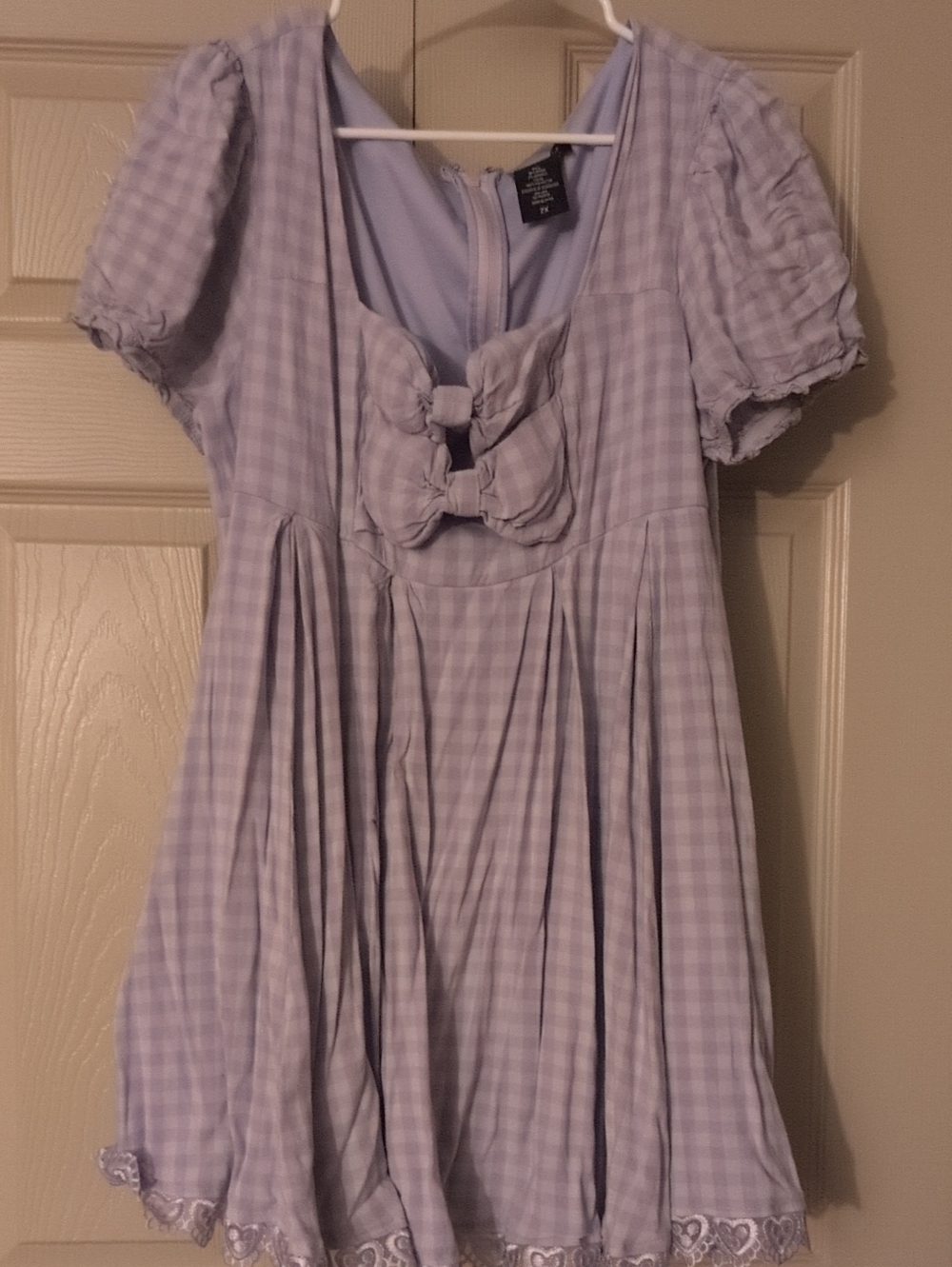 H&M Lavender Gingham Bow-Front Casual Dress